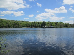 View of Camp Lenox from the the boat ramp on the Otis side of Shaw Pond.