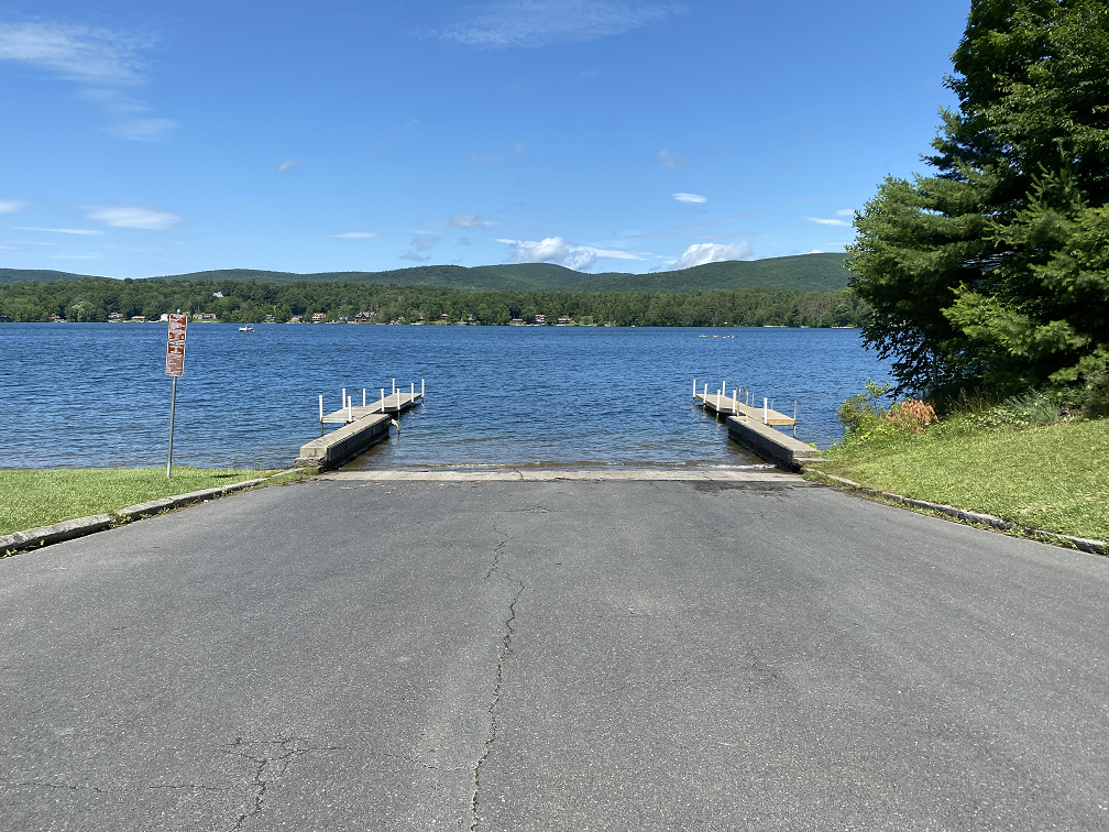 The double paved boat launch at Onota Lake.